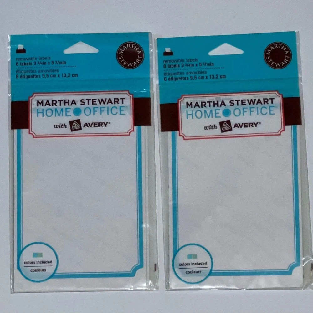 Set of 2 Martha Stewart Home Office Avery White Blue Removable Labels